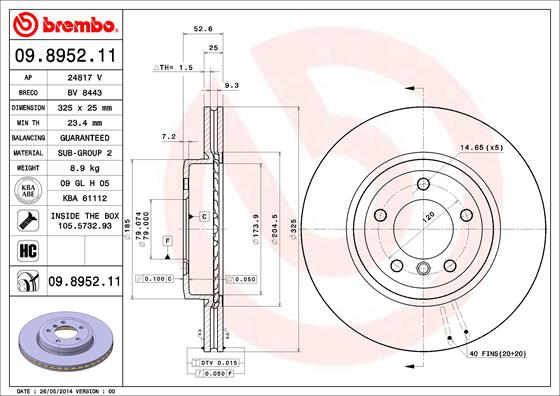 BREMBO Bremsensatz, Scheibenbremse sg00000en2 Hinterachse Innenbelüftet 320mm 22mm für BMW LAND ROVER ROVER