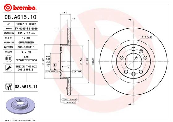 BREMBO Bremsensatz, Scheibenbremse sg00000en4 Vorderachse Innenbelüftet 290mm 12mm für PEUGEOT PEUGEOT (DF-PSA) CITROËN (DF-PSA) OPEL CITROËN TOYOTA