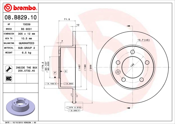 BREMBO Bremsensatz, Scheibenbremse sg00000en9 Hinterachse Voll 302mm 12mm für OPEL VAUXHALL RENAULT NISSAN