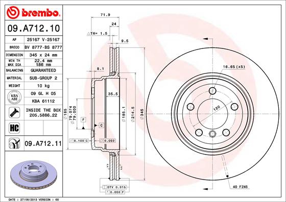 BREMBO Bremsensatz, Scheibenbremse sg00000eoc Hinterachse Innenbelüftet 345mm 30mm für BMW BENTLEY