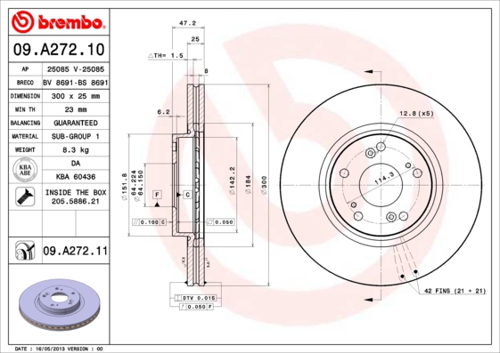 BREMBO sg00000eod Hinterachse Innenbelüftet 282mm 25mm für AEOLUS HONDA HONDA (DONGFENG) ISUZU ACURA