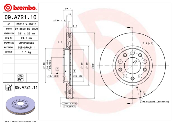 BREMBO Bremsensatz, Scheibenbremse sg00000eow Hinterachse Voll 281mm 12mm für ALFA ROMEO FIAT JEEP JEEP (GAC FCA) CHRYSLER