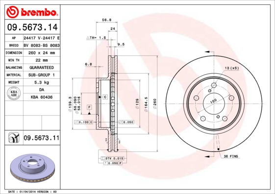 BREMBO Bremsensatz, Scheibenbremse sg00000eqg Hinterachse Innenbelüftet 260mm 10mm für SAAB SUBARU TOYOTA