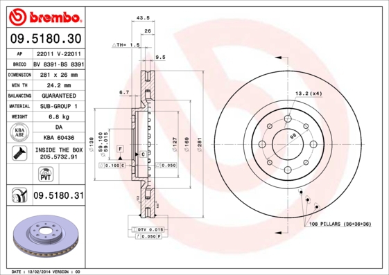 BREMBO Bremsensatz, Scheibenbremse sg00000ert Hinterachse Innenbelüftet 251mm 10mm für FIAT ALFA ROMEO LANCIA