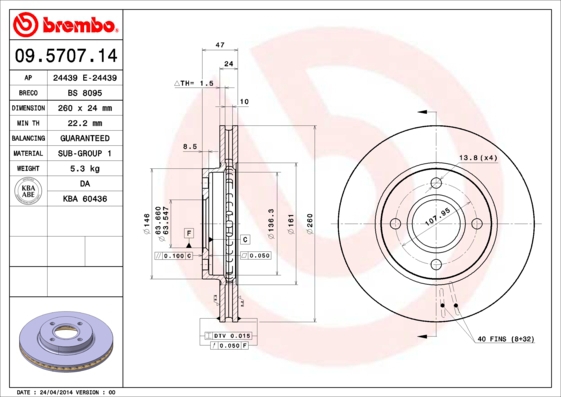 BREMBO Bremsensatz, Scheibenbremse sg00000et3 Hinterachse Innenbelüftet 253mm 24mm für FORD AC MERCURY