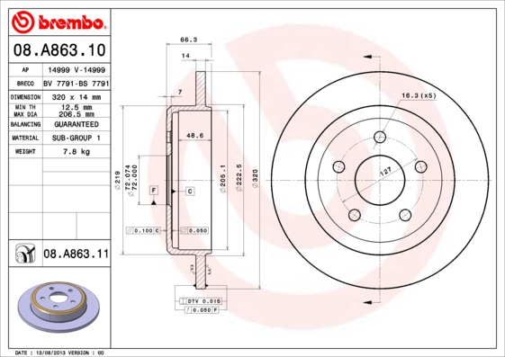 BREMBO Bremsensatz, Scheibenbremse sg00000eue Hinterachse Voll 320mm 30mm für JEEP CHRYSLER