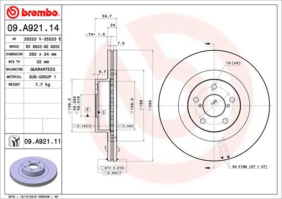 BREMBO Bremsensatz, Scheibenbremse sg00000ev4 Hinterachse Voll 293mm 10mm für SAAB SUBARU TOYOTA