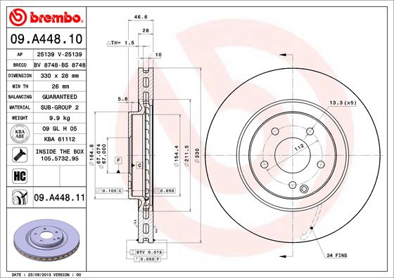 BREMBO Bremsensatz, Scheibenbremse sg00000evi Hinterachse Innenbelüftet 330mm 10mm für MERCEDES-BENZ
