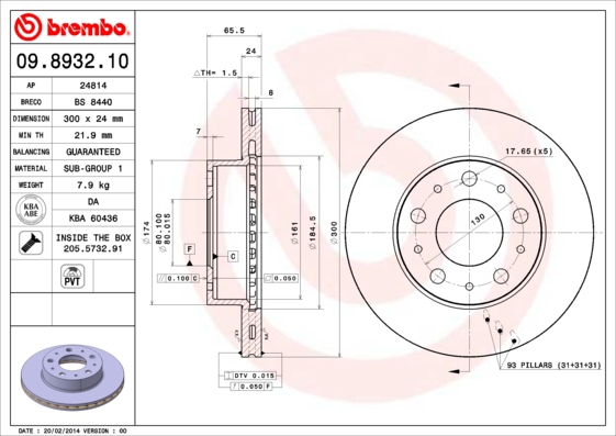 BREMBO sg00000evs Hinterachse Voll 300mm 16mm für PEUGEOT CITROËN FIAT