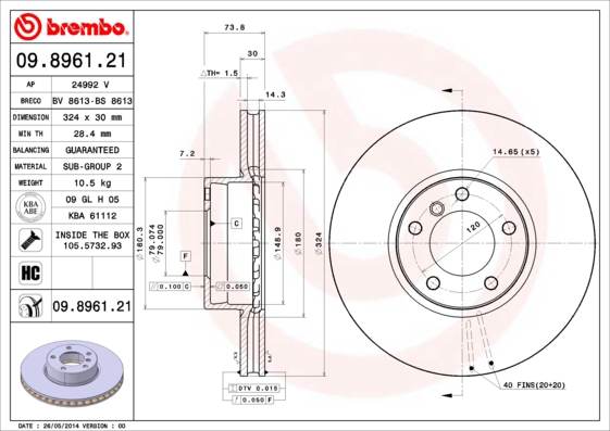 BREMBO Bremsensatz, Scheibenbremse sg00000evu Hinterachse Innenbelüftet 324mm 30mm für BMW