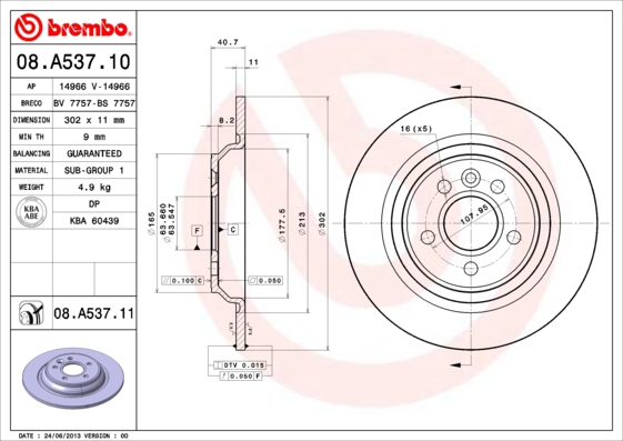 BREMBO Bremsensatz, Scheibenbremse sg00000evz Hinterachse Innenbelüftet 302mm 28mm für FORD VOLVO VOLVO ASIA LAND ROVER