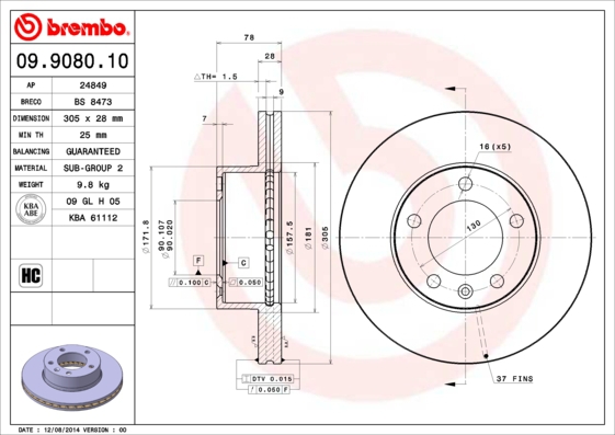 BREMBO Bremsensatz, Scheibenbremse sg00000ew3 Vorderachse Voll 305mm 28mm für OPEL VAUXHALL GENERAL MOTORS NISSAN RENAULT