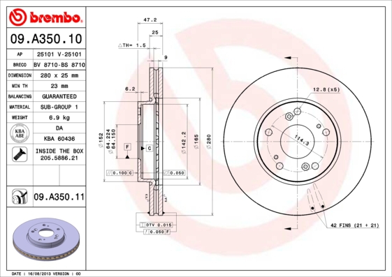 BREMBO Bremsensatz, Scheibenbremse sg00000ew6 Hinterachse Innenbelüftet 260mm 10mm für HONDA