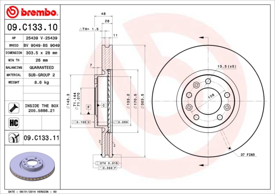 BREMBO Bremsensatz, Scheibenbremse sg00000ex4 Vorderachse Innenbelüftet 304mm 12mm für CITROËN OPEL VAUXHALL GEELY BYD PEUGEOT CITROËN (DF-PSA) DS (CA