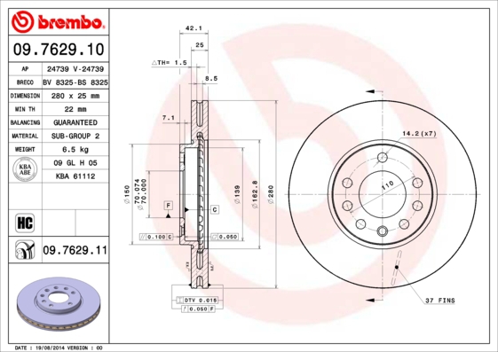 BREMBO Bremsensatz, Scheibenbremse sg00000ex6 Vorderachse Voll 280mm 10mm für OPEL VAUXHALL GENERAL MOTORS SATURN KIA