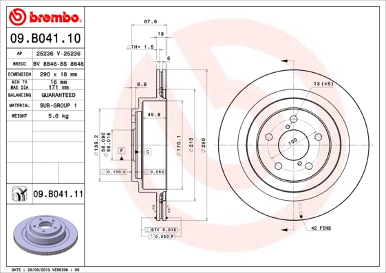 BREMBO Bremsensatz, Scheibenbremse sg00000exj Hinterachse Innenbelüftet 290mm 30mm für SAAB SUBARU MITSUBISHI