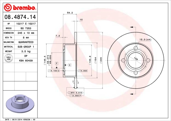 BREMBO Bremsensatz, Scheibenbremse sg00000exn Hinterachse Voll 245mm 10mm für LANCIA ALFA ROMEO FIAT SEAT AUDI VW SKODA