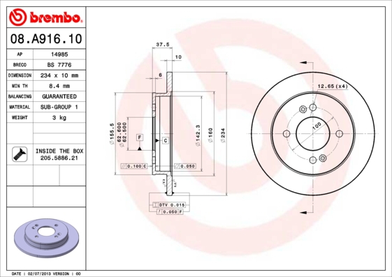 BREMBO Bremsensatz, Scheibenbremse sg00000ey1 Vorderachse Voll 241mm 10mm für KIA HYUNDAI NAZA