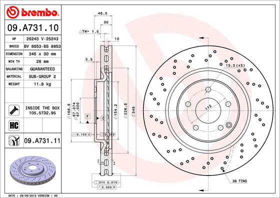 BREMBO Bremsensatz, Scheibenbremse sg00000eym Hinterachse Voll 345mm 10mm für MERCEDES-BENZ