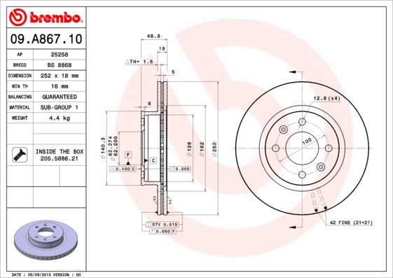 BREMBO Bremsensatz, Scheibenbremse sg00000f12 Vorderachse Innenbelüftet 252mm 10mm für KIA HYUNDAI NAZA
