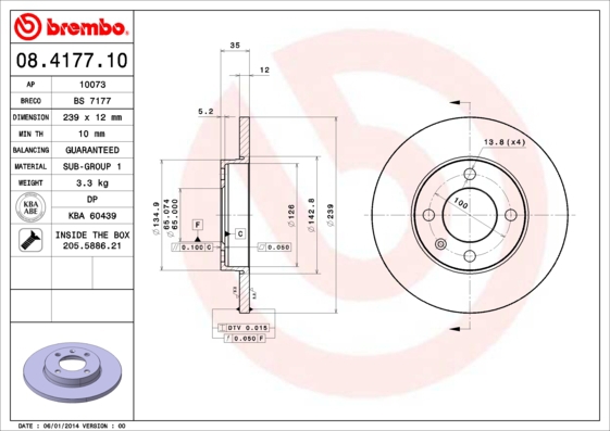 BREMBO Bremsensatz, Scheibenbremse sg00000f1d Hinterachse Voll 239mm 10mm für PEUGEOT MG (SAIC) ROEWE (SAIC) AUDI VW SEAT VW (SVW) CITROËN SKODA NISSA