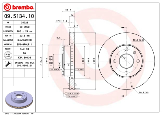 BREMBO Bremsensatz, Scheibenbremse sg00000f1z Hinterachse Innenbelüftet 253mm 24mm für FORD MAZDA MERCURY