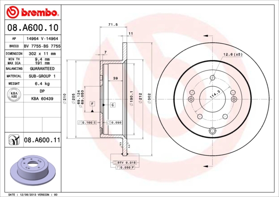 BREMBO Bremsensatz, Scheibenbremse sg00000f3i Hinterachse Innenbelüftet 302mm 28mm für HYUNDAI KIA (DYK) KIA SSANGYONG JAC