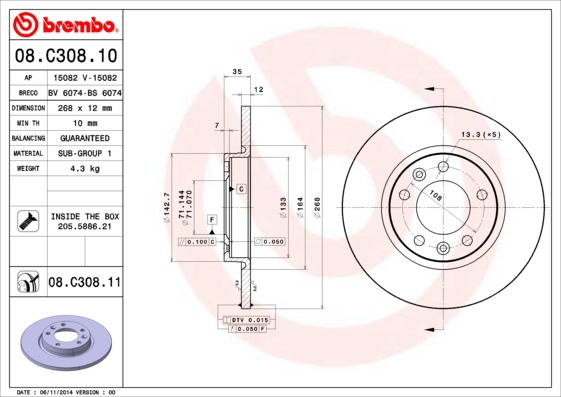 BREMBO sg00000f3s Hinterachse Innenbelüftet 268mm 30mm für OPEL PEUGEOT DS CITROËN TOYOTA