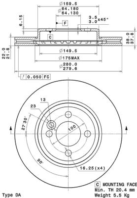 BREMBO Bremsensatz, Scheibenbremse sg00000f4f Vorderachse Voll 259mm 22mm für BMW MINI