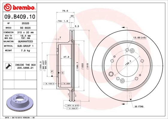 BREMBO Bremsensatz, Scheibenbremse sg00000f58 Hinterachse Innenbelüftet 302mm 28mm für KIA