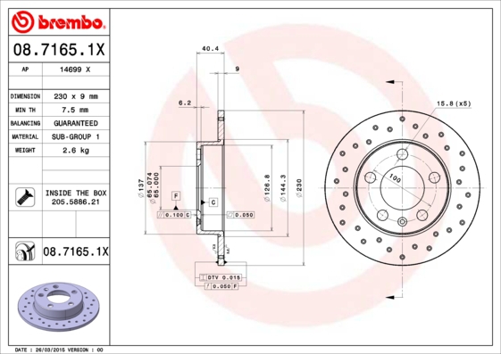 BREMBO Bremsensatz, Scheibenbremse sg00000f61 Hinterachse Voll 230mm 22mm für CITROËN FORD MG (SAIC) ROEWE (SAIC) FIAT ZHONGHUA (BRILLIANCE) PEUGEOT D