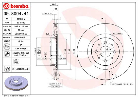 BREMBO Bremsensatz, Scheibenbremse sg00000f64 Vorderachse Innenbelüftet 305mm 28mm für FIAT ALFA ROMEO