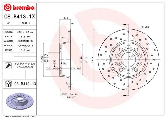 BREMBO Bremsensatz, Scheibenbremse sg00000f6d Hinterachse Gelocht/innenbel. 272mm 22mm für ROEWE (SAIC) VW SEAT AUDI SKODA VW (FAW) JETTA SKODA (SVW)