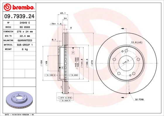 BREMBO Bremsensatz, Scheibenbremse sizw2no590 Vorderachse Voll 276mm 9mm für MITSUBISHI NISSAN PROTON DODGE