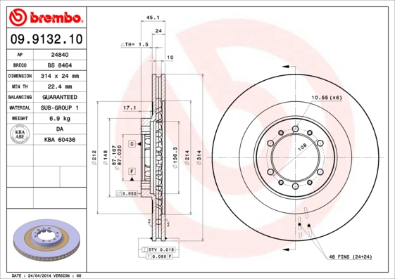 BREMBO Bremsensatz, Scheibenbremse sizw2noso9 Hinterachse Voll 315mm 24mm für MITSUBISHI NISSAN DODGE