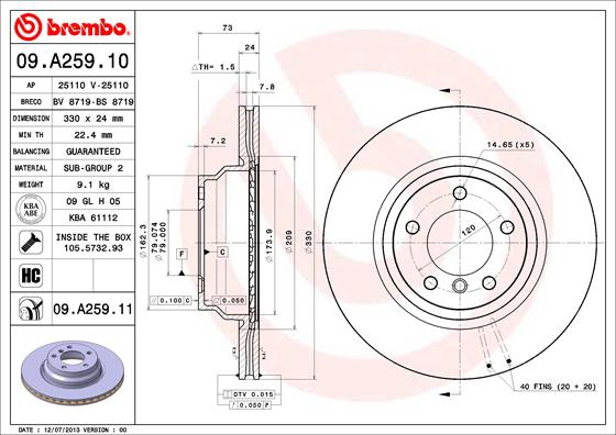 BREMBO Bremsensatz, Scheibenbremse sizw2np7e9 Hinterachse Innenbelüftet 330mm 20mm für BMW