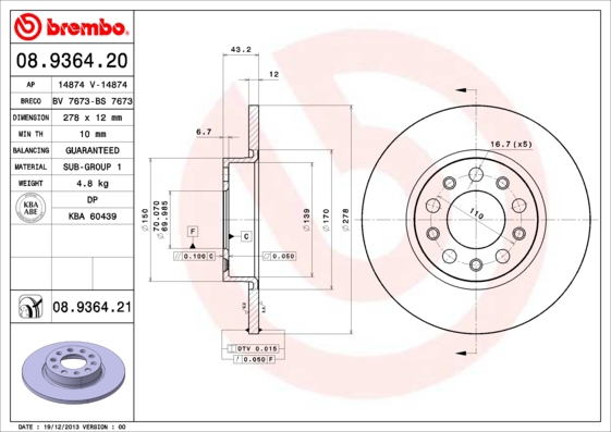 BREMBO Bremsensatz, Scheibenbremse sizw2nqoa8 Hinterachse Voll 278mm 12mm für ALFA ROMEO FIAT JEEP JEEP (GAC FCA) CHRYSLER