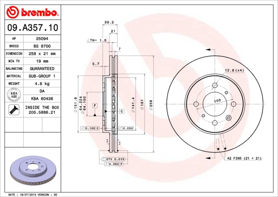 BREMBO Bremsensatz, Scheibenbremse sizw2nrw84 Hinterachse Voll 258mm 9mm für ISUZU HONDA NISSAN HONDA (GAC)