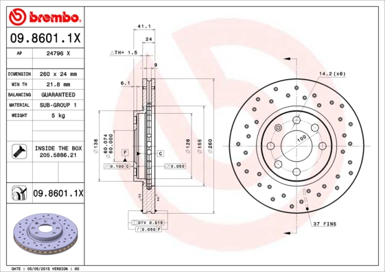 BREMBO Bremsensatz, Scheibenbremse sk8k0f78e1 Vorderachse Gelocht/innenbel. 260mm 24mm für OPEL VAUXHALL GENERAL MOTORS SATURN AC