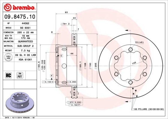 BREMBO Bremsensatz, Scheibenbremse skiyd0mcs2 Vorderachse Innenbelüftet 285mm 22mm für MERCEDES-BENZ SEAT SKODA VW DODGE